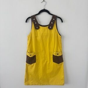 Vintage Handmade Yellow and Brown Pinafore Mini Dress